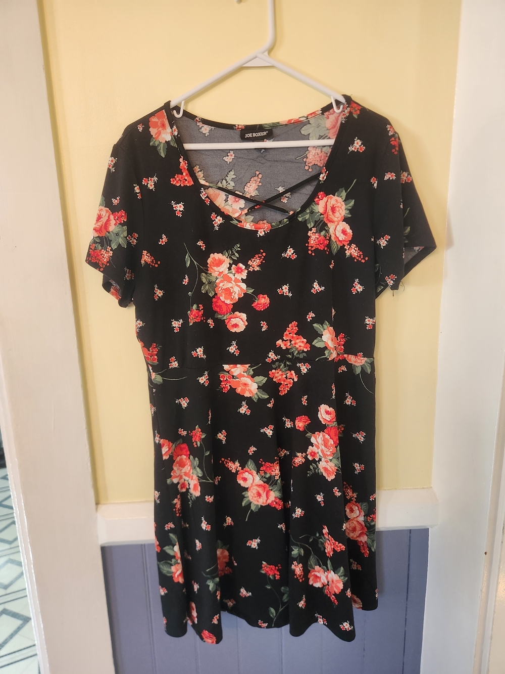Joe Boxer Black Mini Dress with Red/Pink Floral Print
